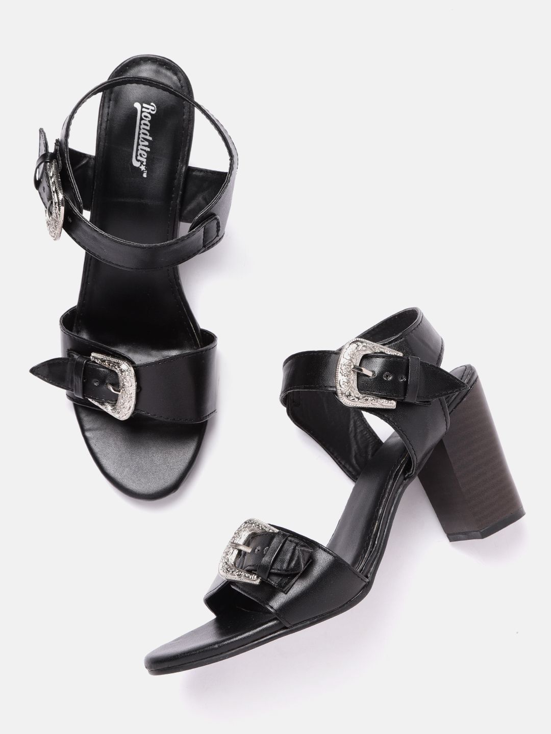 The Roadster Lifestyle Co Black Solid Block Heels with Buckles Price in India