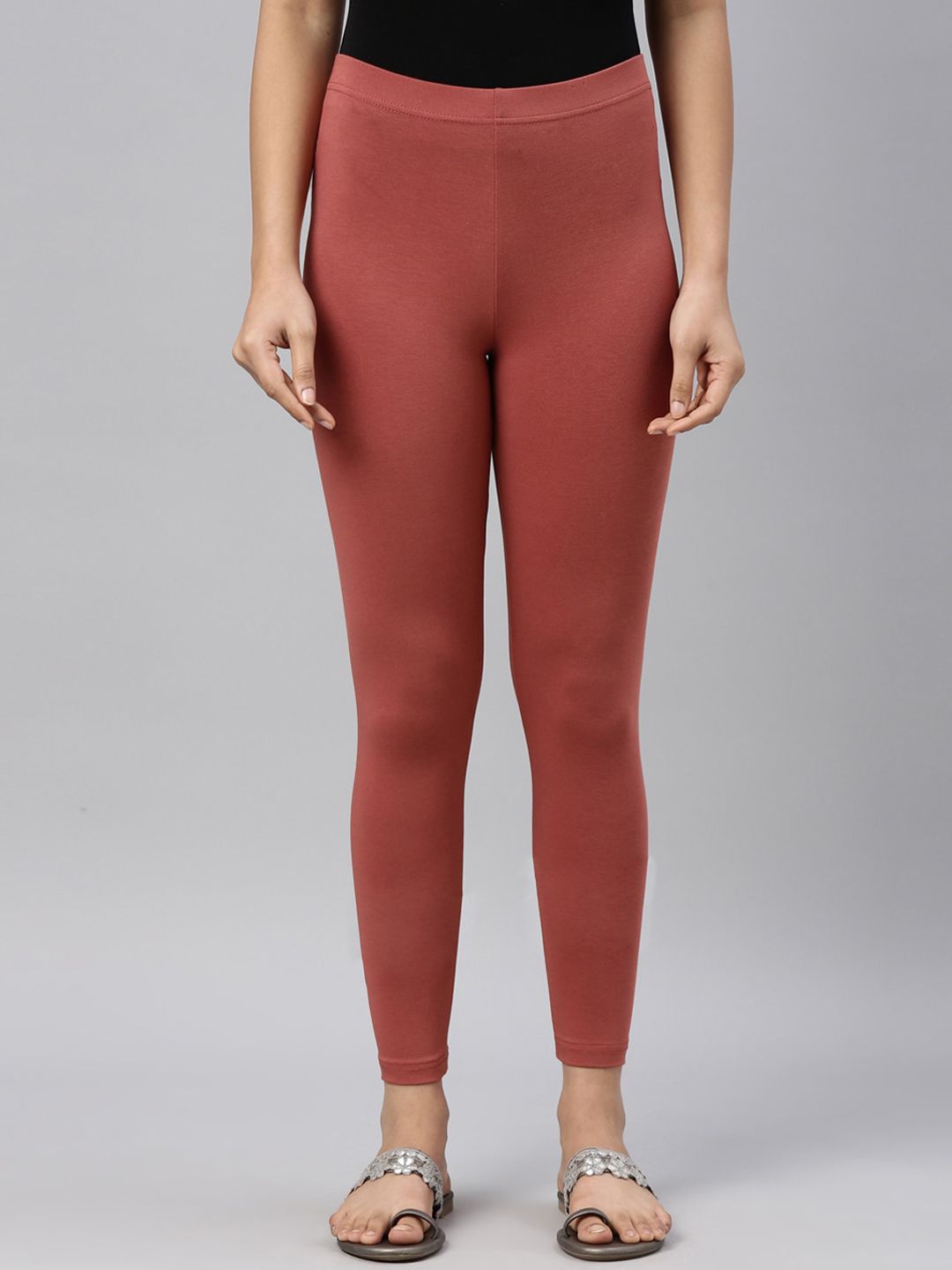 Go Colors Women Rust Solid Ankle Length Leggings Price in India