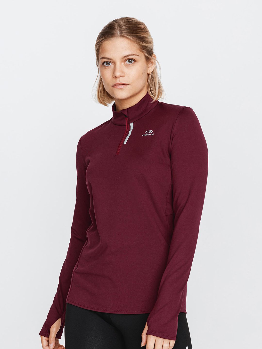 Kalenji By Decathlon Women Burgundy High Neck Running T-shirt Price in India