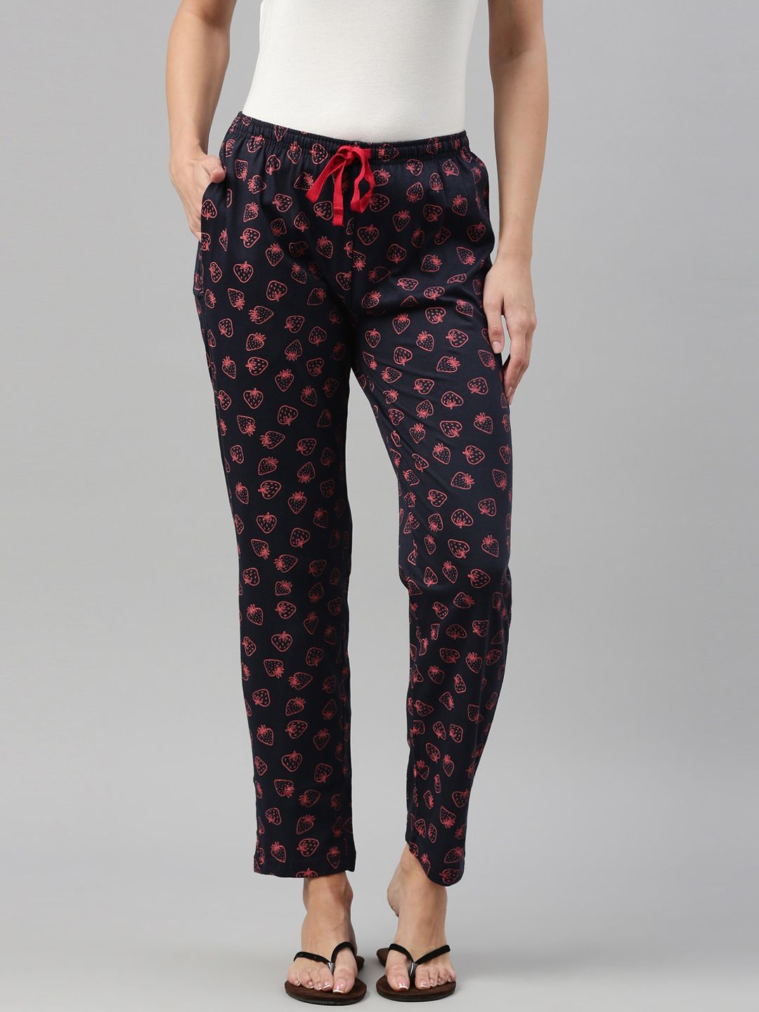 Kryptic Women Navy Blue & Pink Printed Cotton Lounge Pants Price in India