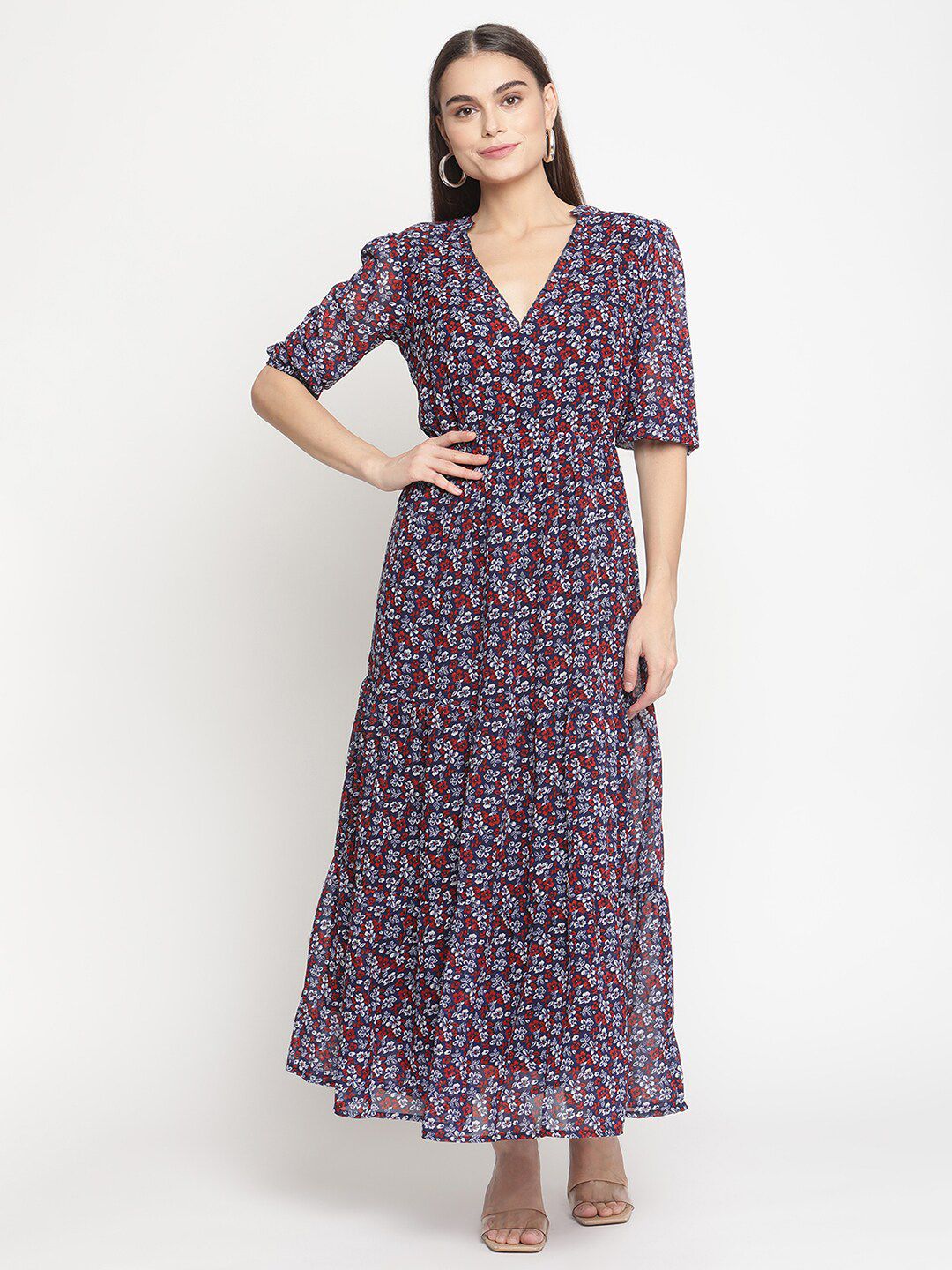 The Vanca Blue & Red Floral Maxi Dress Price in India