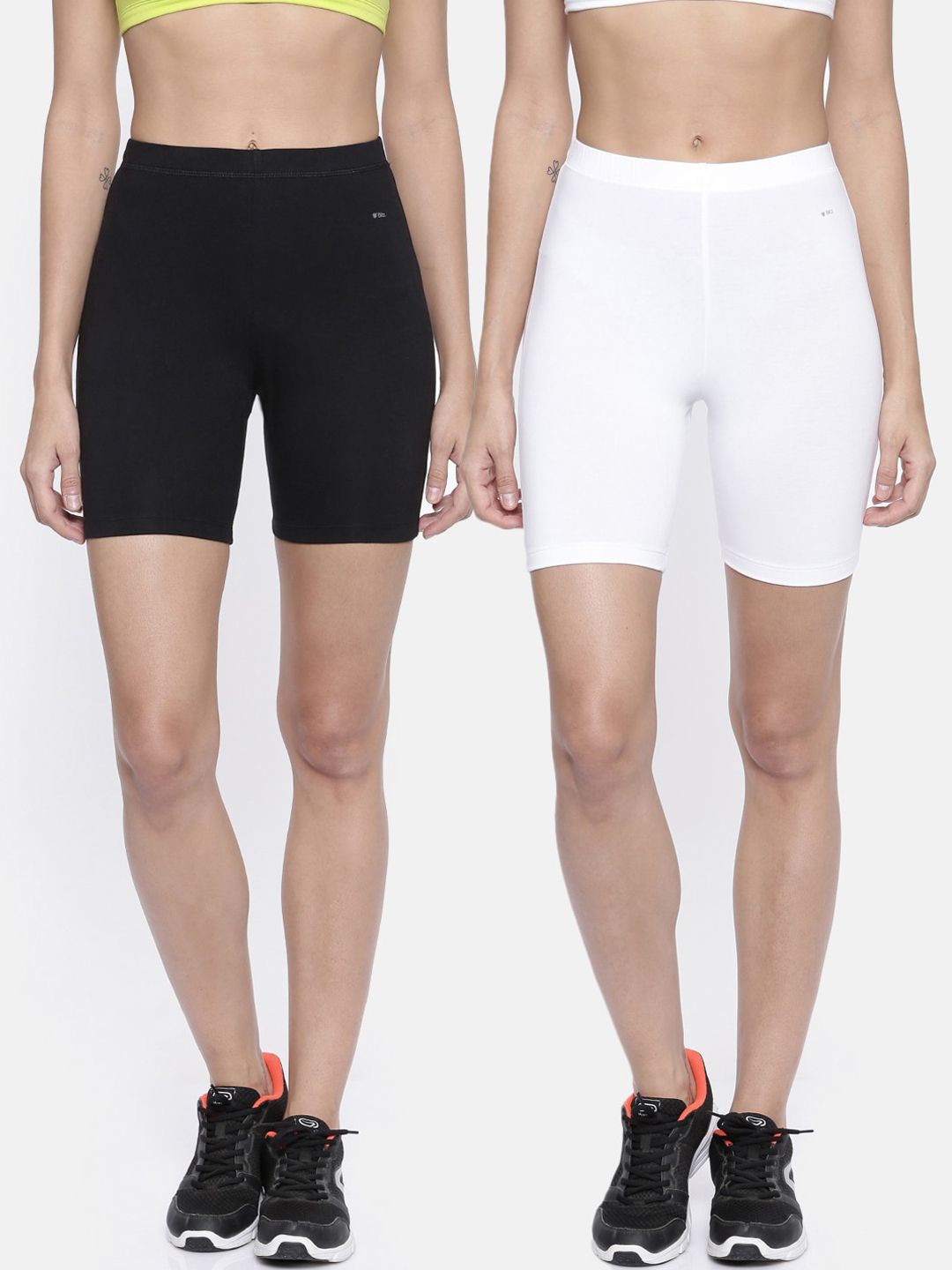 Bitz Women Pack of 2 White & Black Organic Cotton Stretch Biker Shorts Price in India