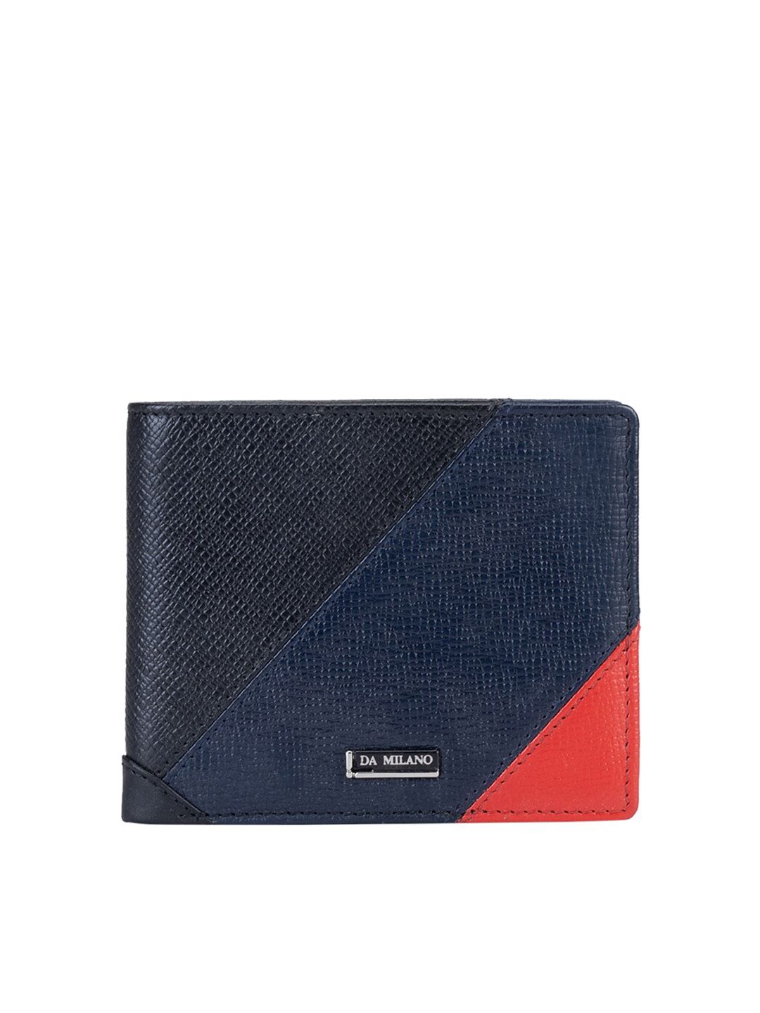 Da Milano Women Black & Navy Blue Textured Leather Two Fold Wallet Price in India