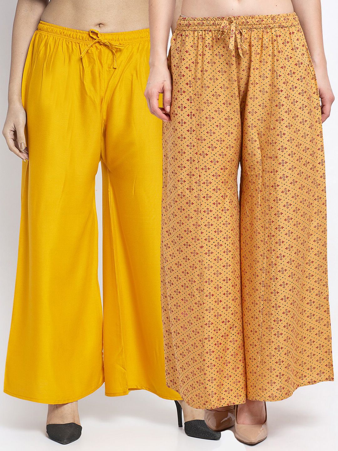 GRACIT Women Pack Of 2 Yellow & Beige Ethnic Motifs Printed Knitted Ethnic Palazzos Price in India