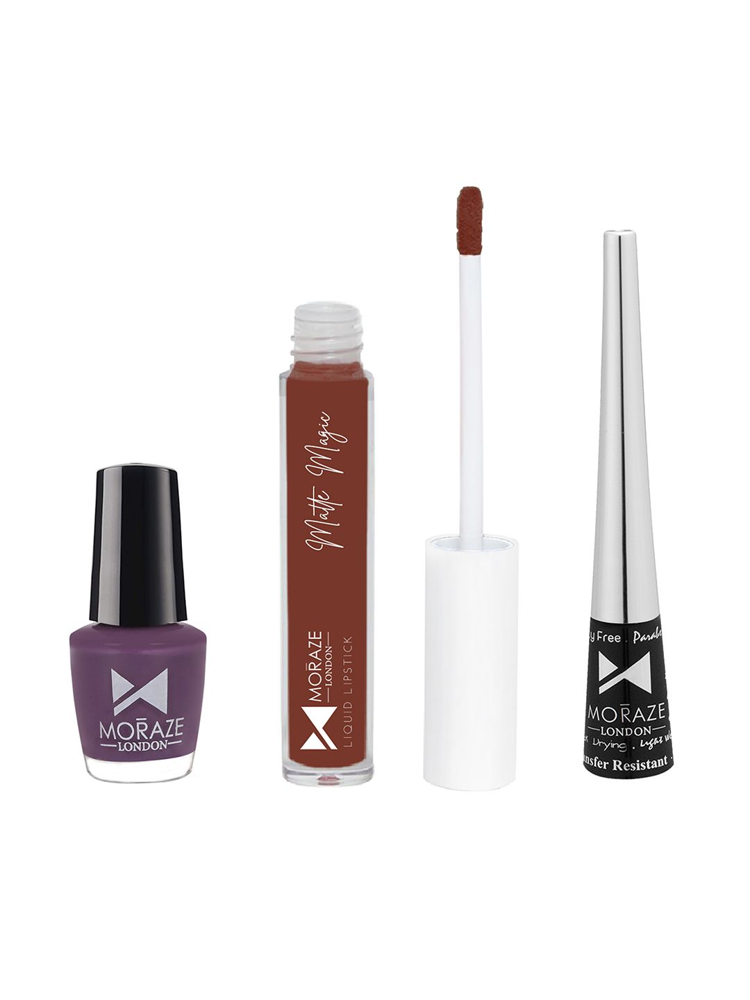 Moraze Combo Pack of Nail Polish, Eyeliner, & Liquid Lipstick (Invisible Kiss) Price in India