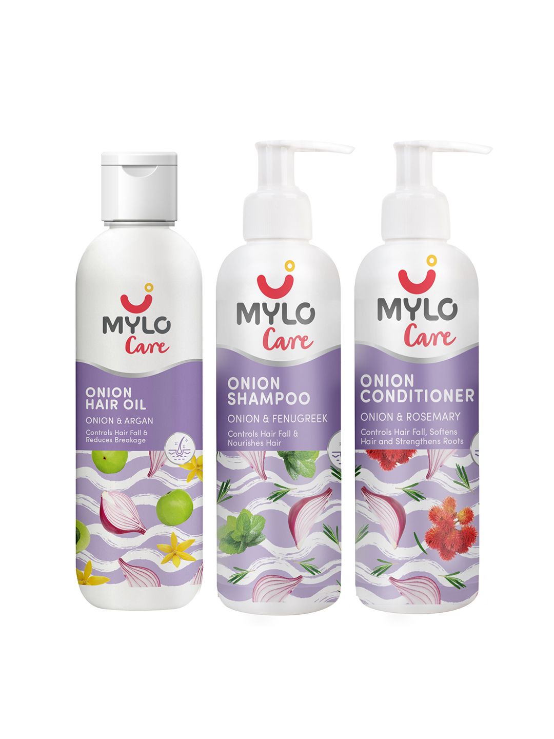 Mylo Anti Hair Fall Onion Care Range- Shampoo, Conditioner & Oil 200ml Each