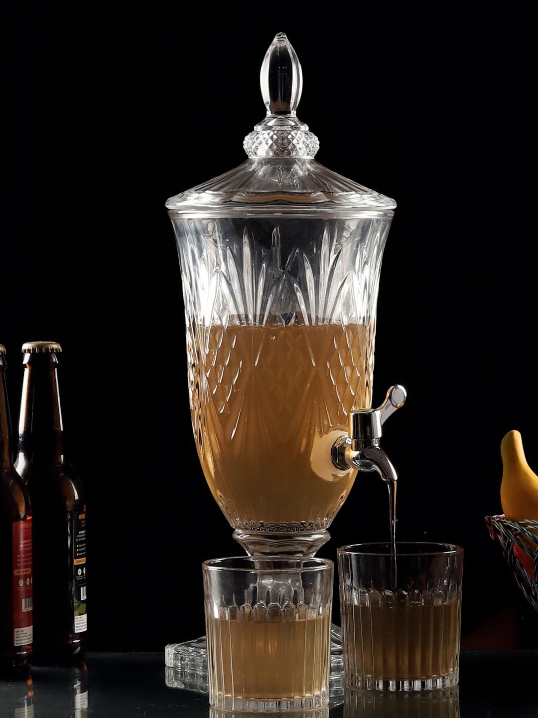 ceradeco Transparent Textured Cut Glass Shaped Beer Pitcher & 6 Whisky Glasses Price in India