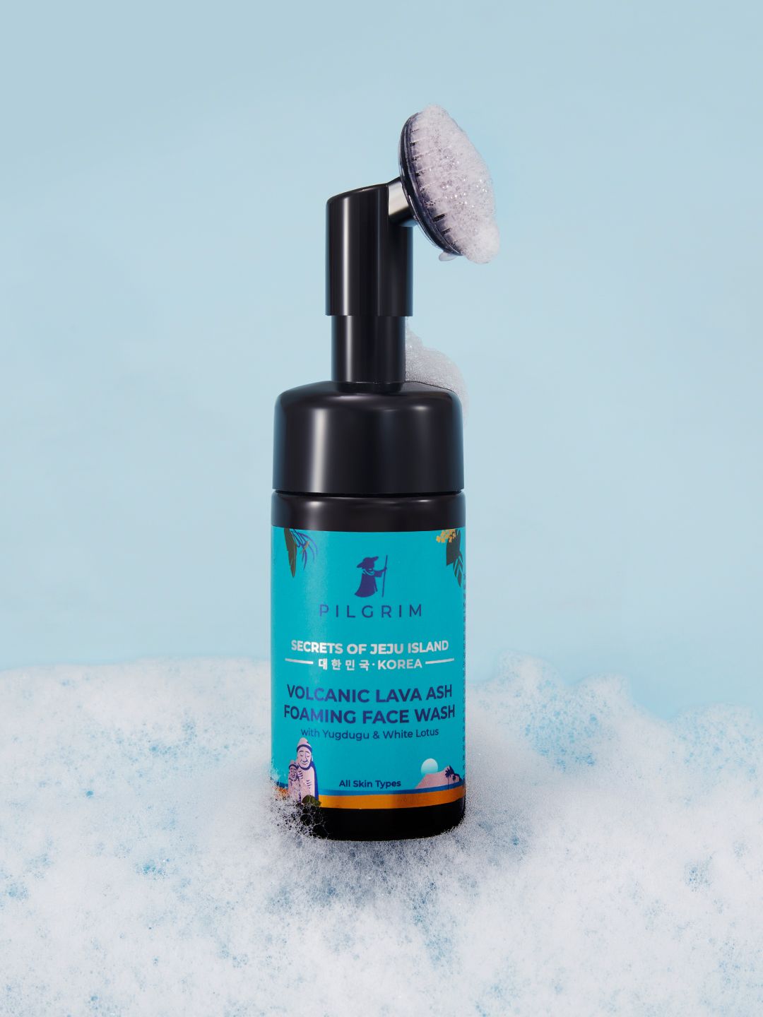 Pilgrim Jeju Volcanic Lava Foaming Face Wash with Built-In Brush for Acne-Prone Skin