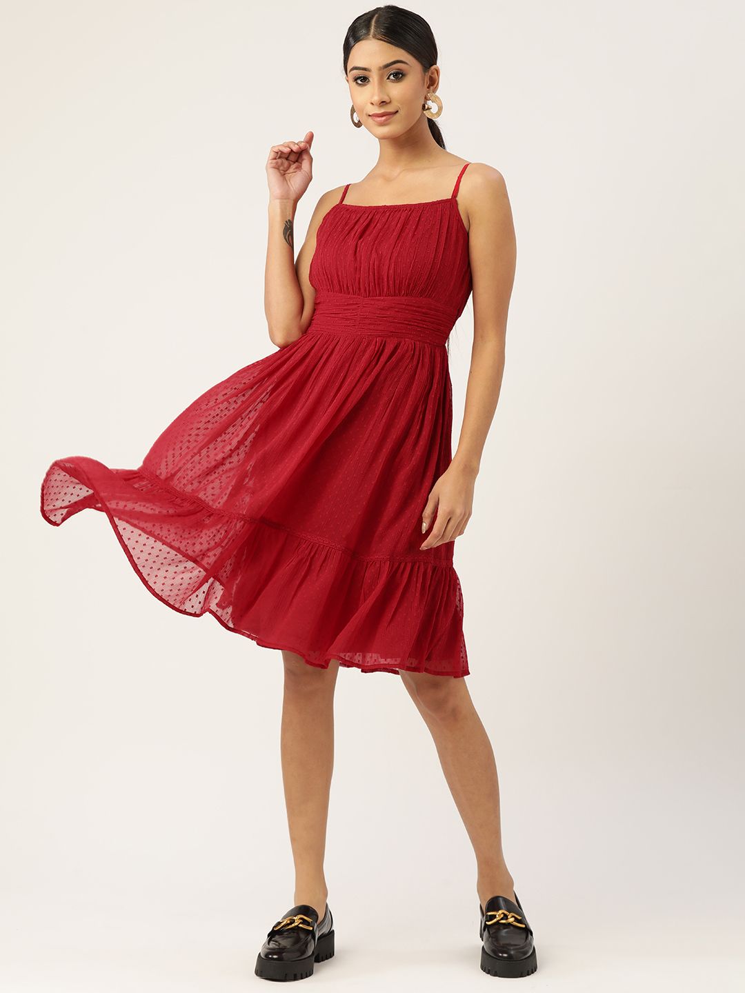 Antheaa Women Red A-Line Dress Price in India