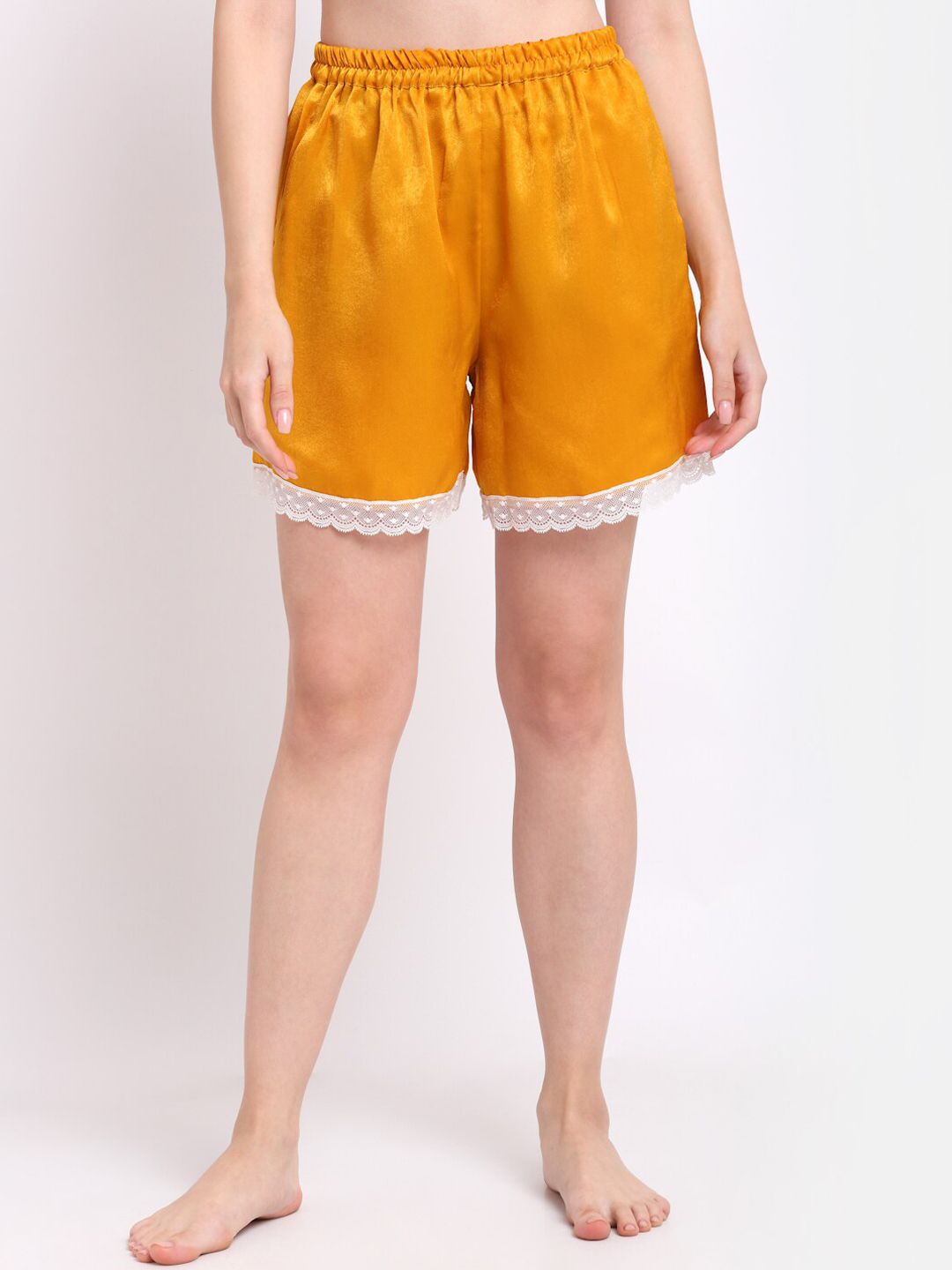 EROTISSCH Women Mustard Loose Fit High-Rise Lounge Shorts Price in India