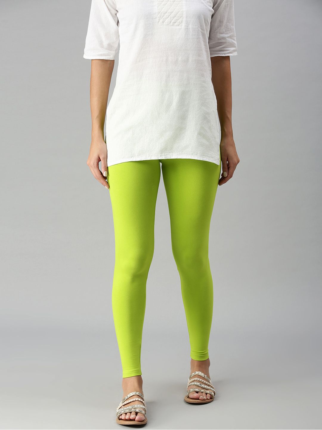 De Moza Women Lime Green Solid Ankle-Length Legging Price in India