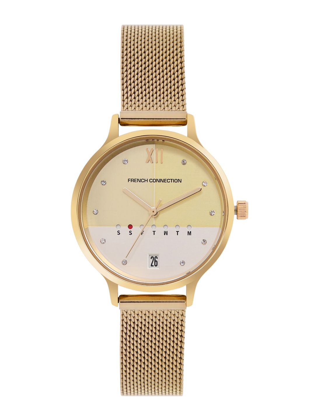 French Connection Women Gold-Toned Dial & Gold-Toned Bracelet Style Straps Watch FC26GM Price in India