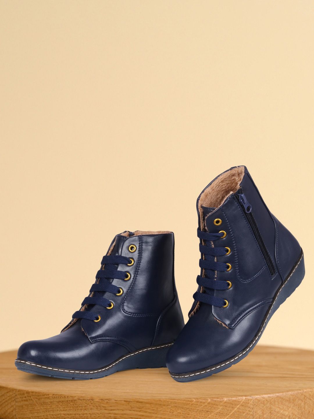 TWIN TOES Blue Wedge Heeled Boots Price in India