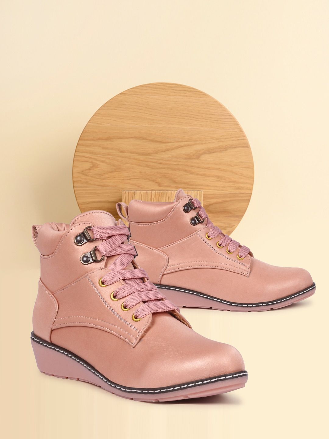 TWIN TOES Women Pink Comfort Heeled Boots Price in India