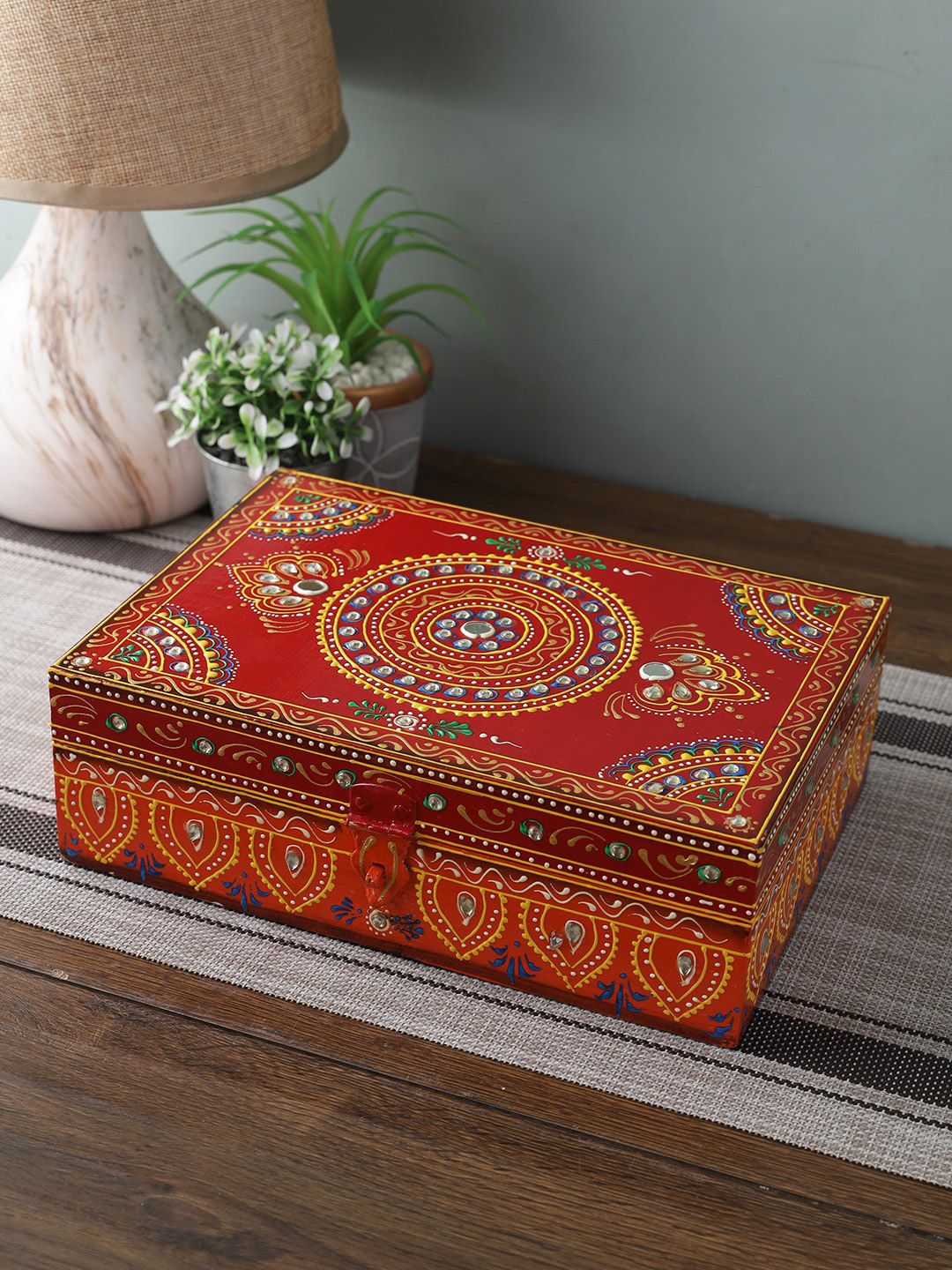 Aapno Rajasthan Red & Yellow Printed Wooden Multipurpose Organiser Price in India