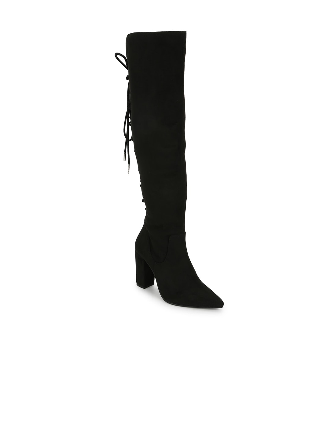 Truffle Collection Black Suede Block Heeled Boots with Tassels Price in India