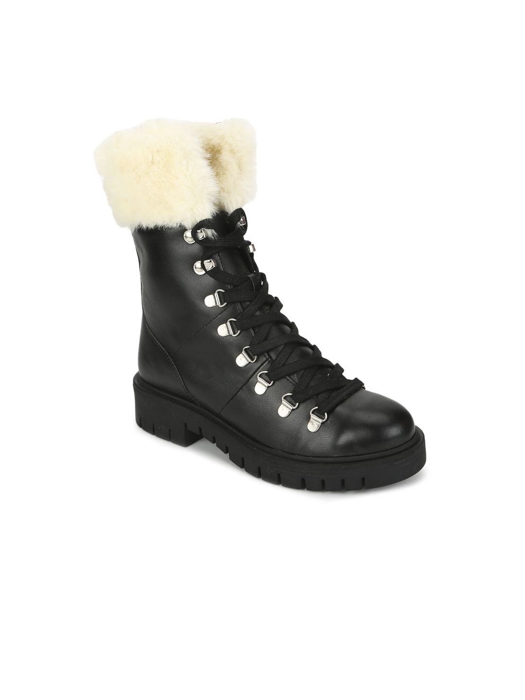 Truffle Collection Women Black PU High-Top Block Heeled Boots Price in India