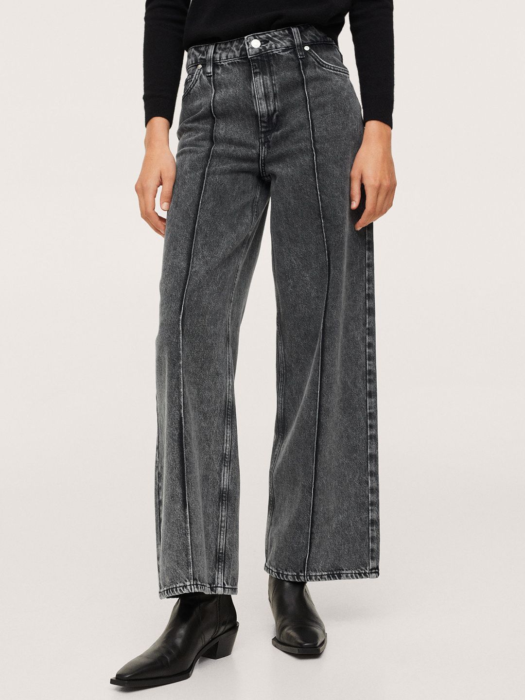 MANGO Women Charcoal Wide Leg High-Rise Jeans Price in India