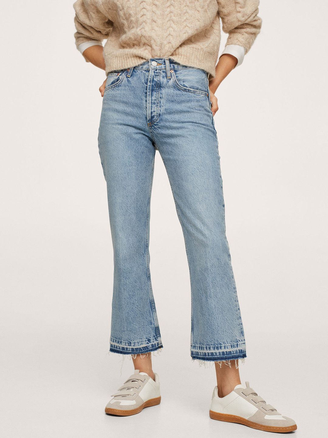 MANGO Women Blue Flared Light Fade Jeans Price in India