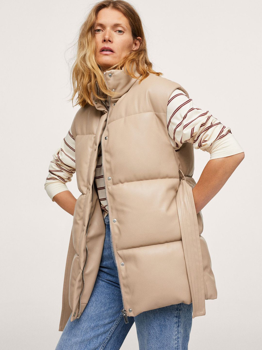 MANGO Women Beige Solid Puffer Jacket Price in India