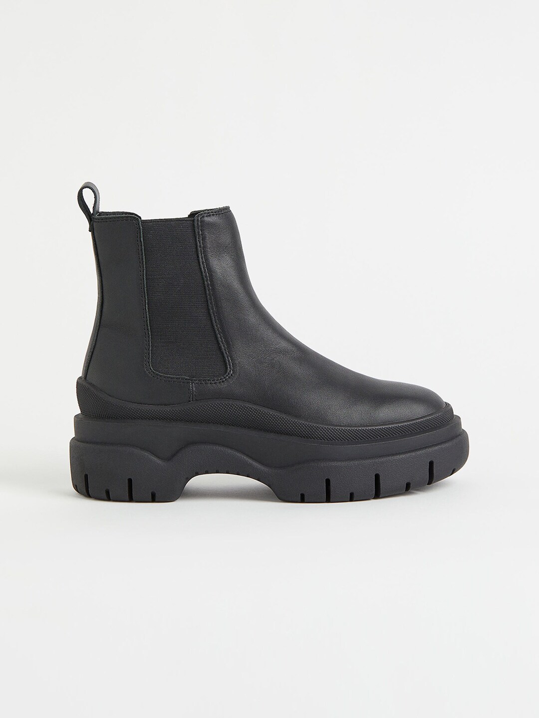 H&M Black Chunky Leather Chelsea Boots Price in India