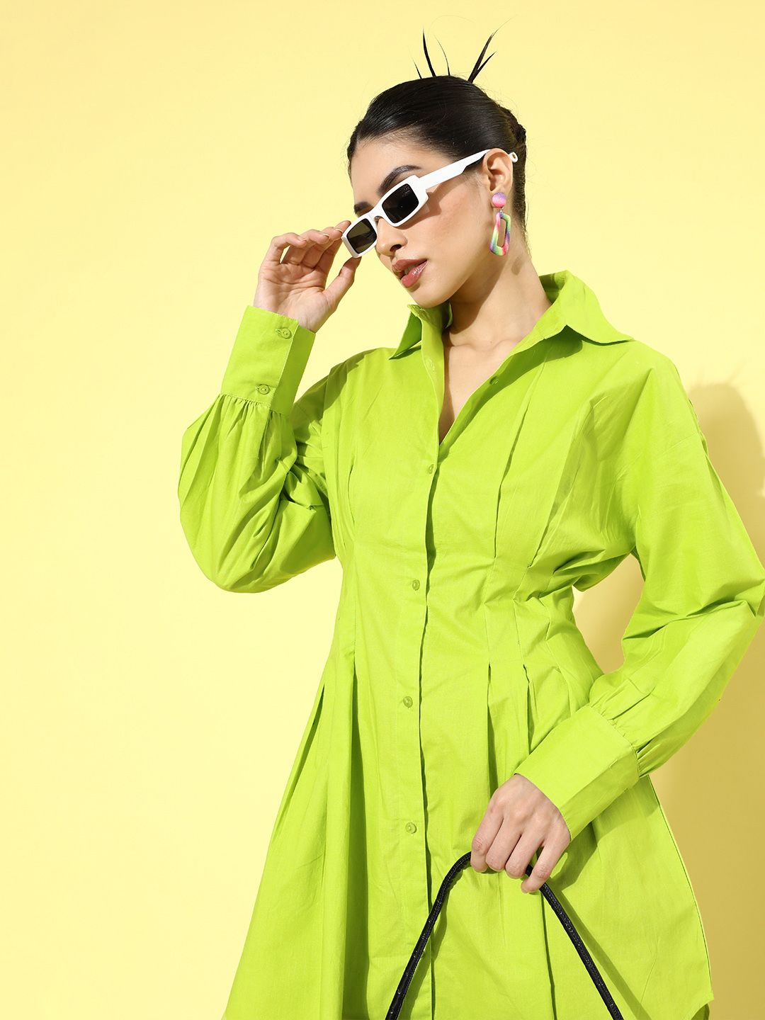 plusS Women Green Solid Shirt Dress Price in India