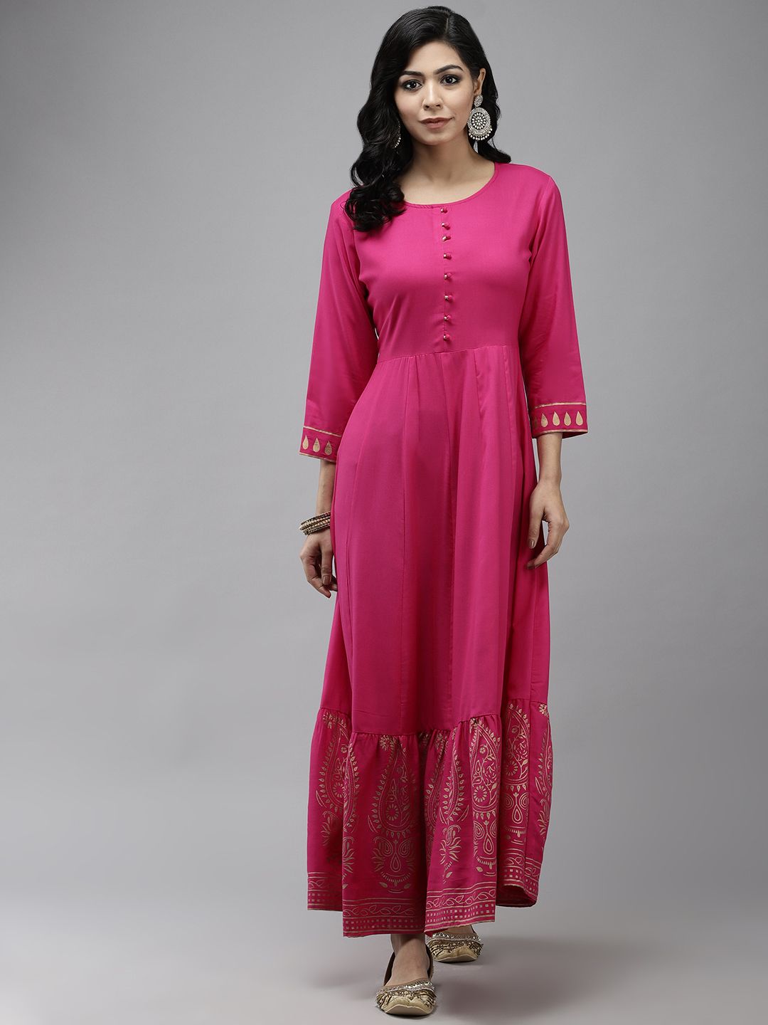 Yufta Magenta Ethnic Motifs Ethnic Maxi Dress Price in India