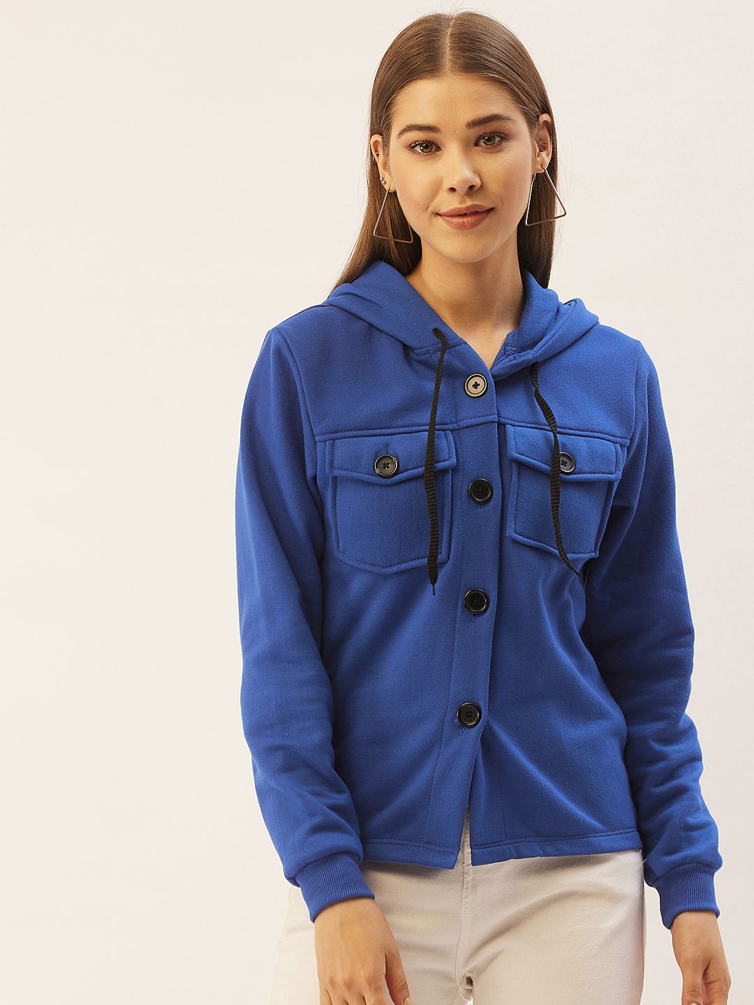 Belle Fille Women Blue Hooded Sweatshirt Price in India