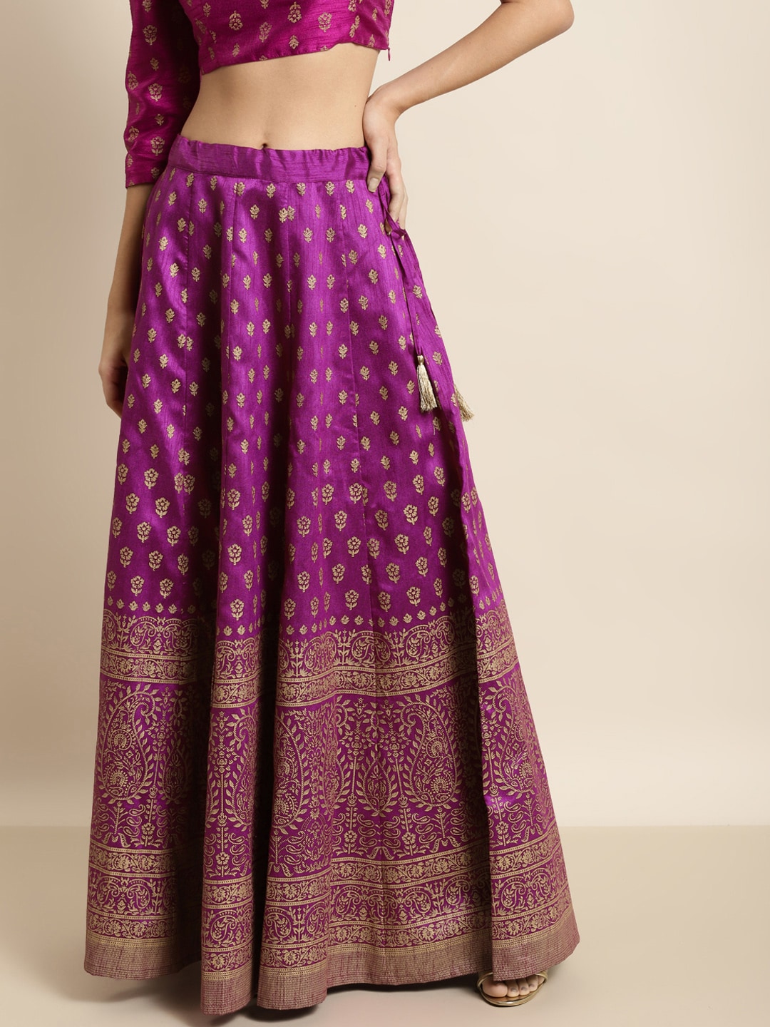 Shae by SASSAFRAS Women Purple Foil Print Anarkali Maxi Skirt Price in India
