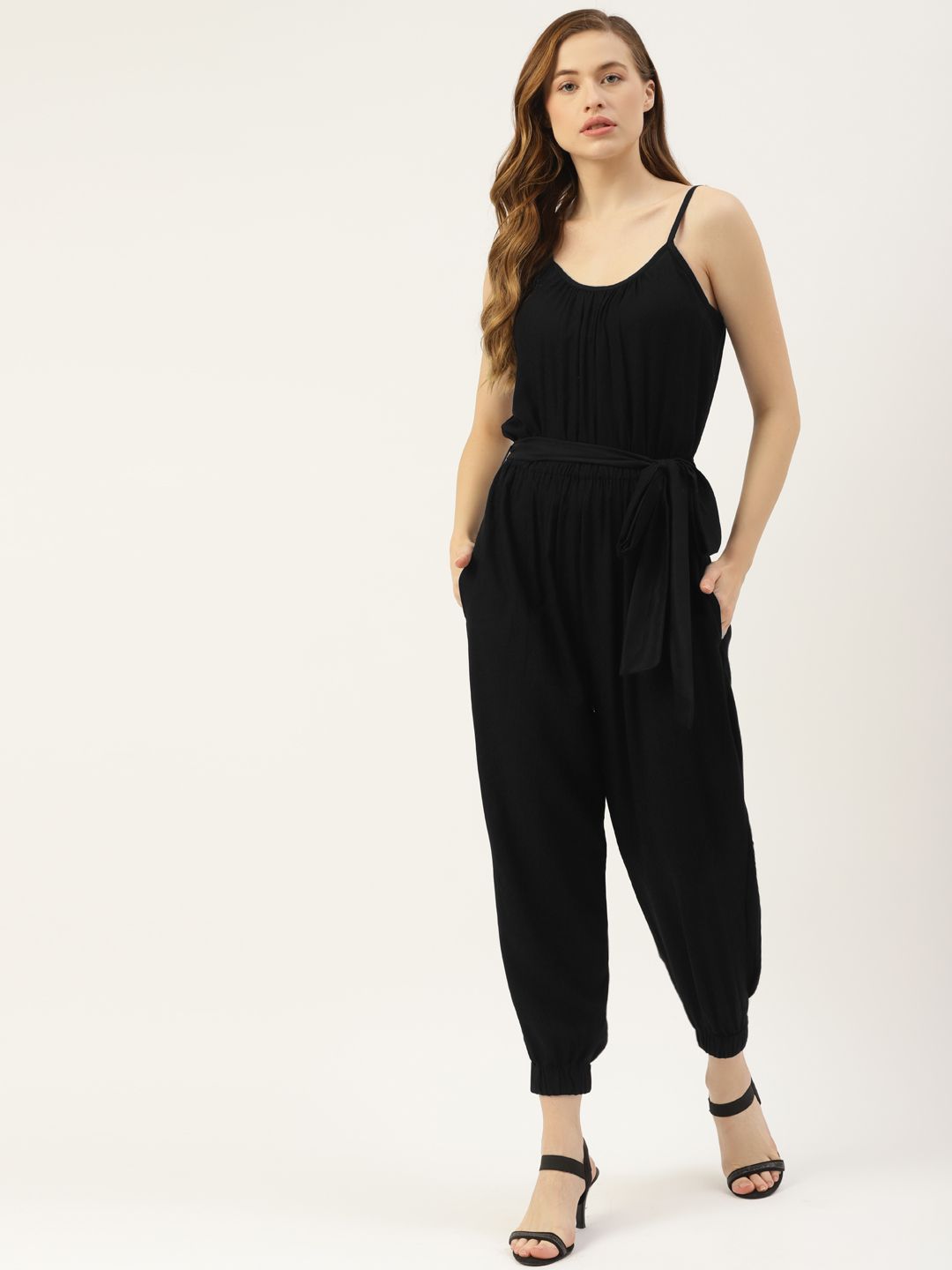 BRINNS Black Solid Basic Jumpsuit Price in India