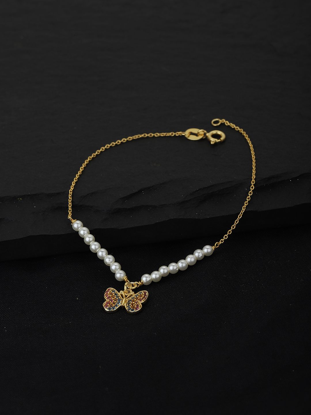 Carlton London Women Gold-Plated White Pearls Handcrafted Bracelet Price in India