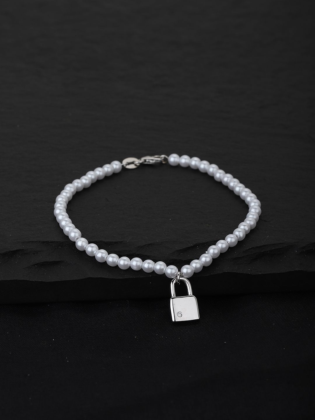Carlton London Women Rhodium-Plated White Pearls Charm Bracelet Price in India