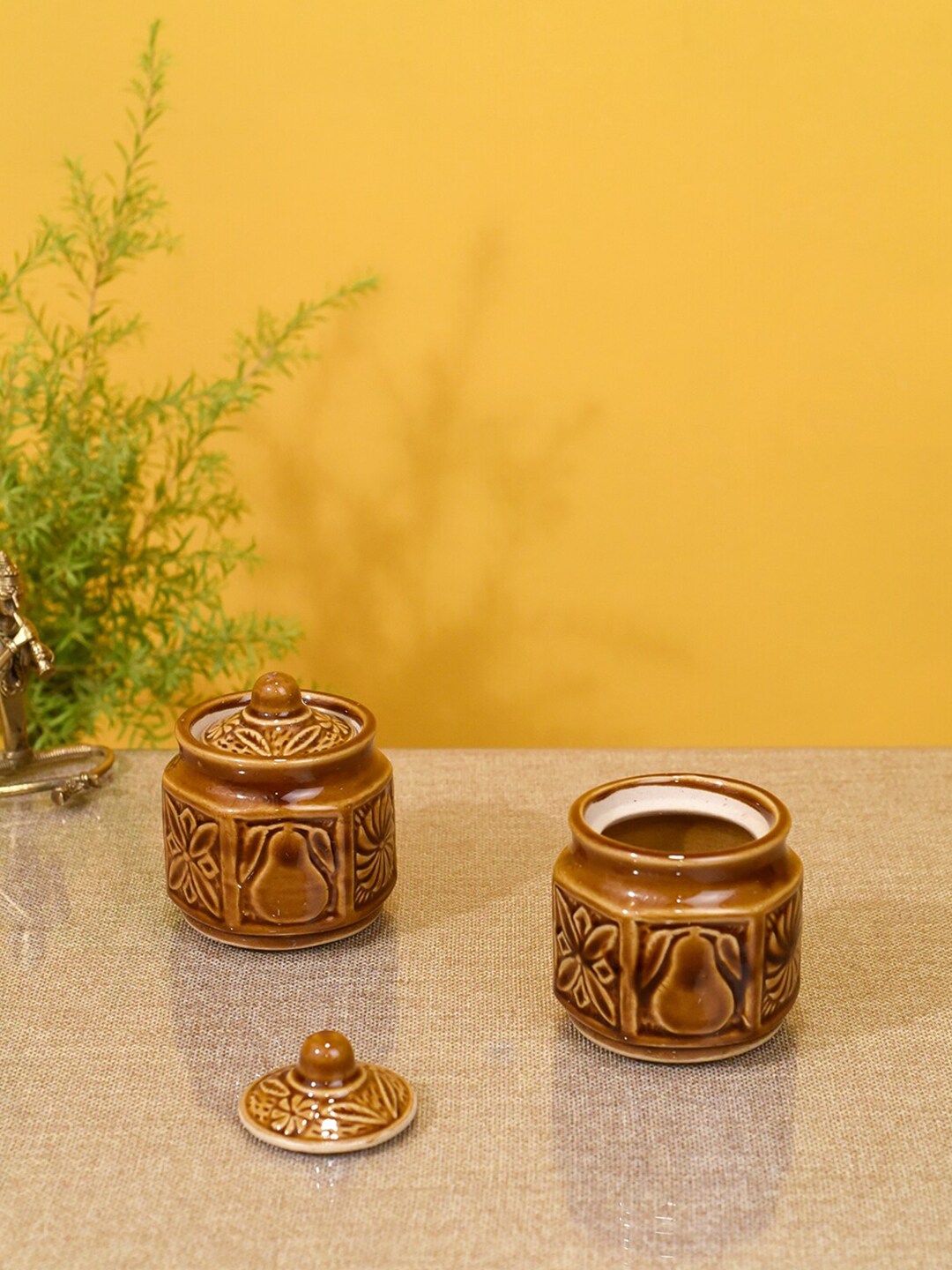 AAKRITI ART CREATIONS Brown Set of 2 Ethnic Martaban Ceramic Jars Price in India