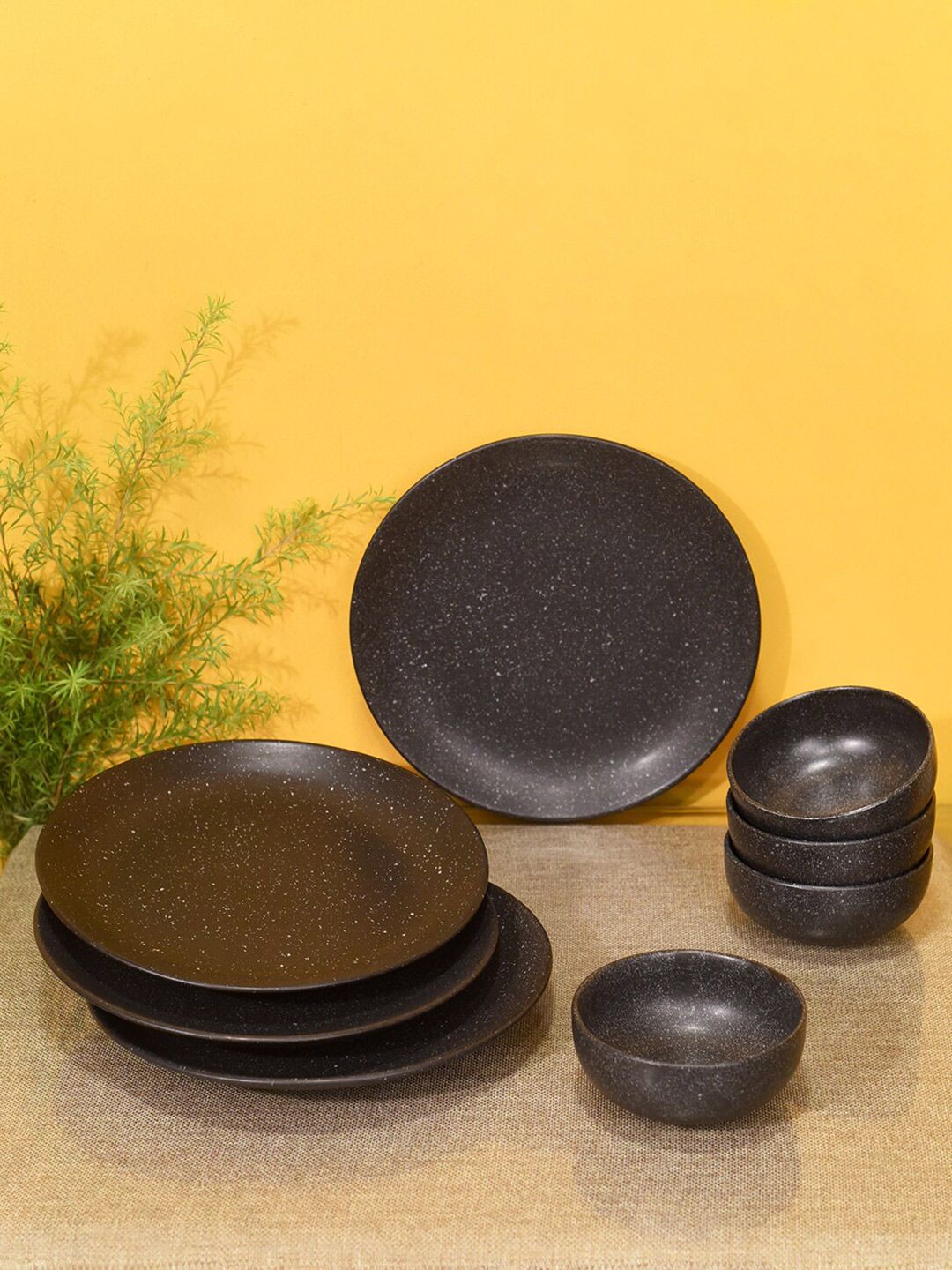 AAKRITI ART CREATIONS Set of 8 Black & White Textured Ceramic Matte Plates and Bowls Price in India