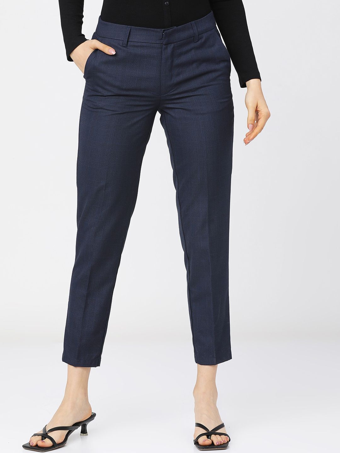 Tokyo Talkies Women Navy Blue Easy Wash Formal Trousers Price in India