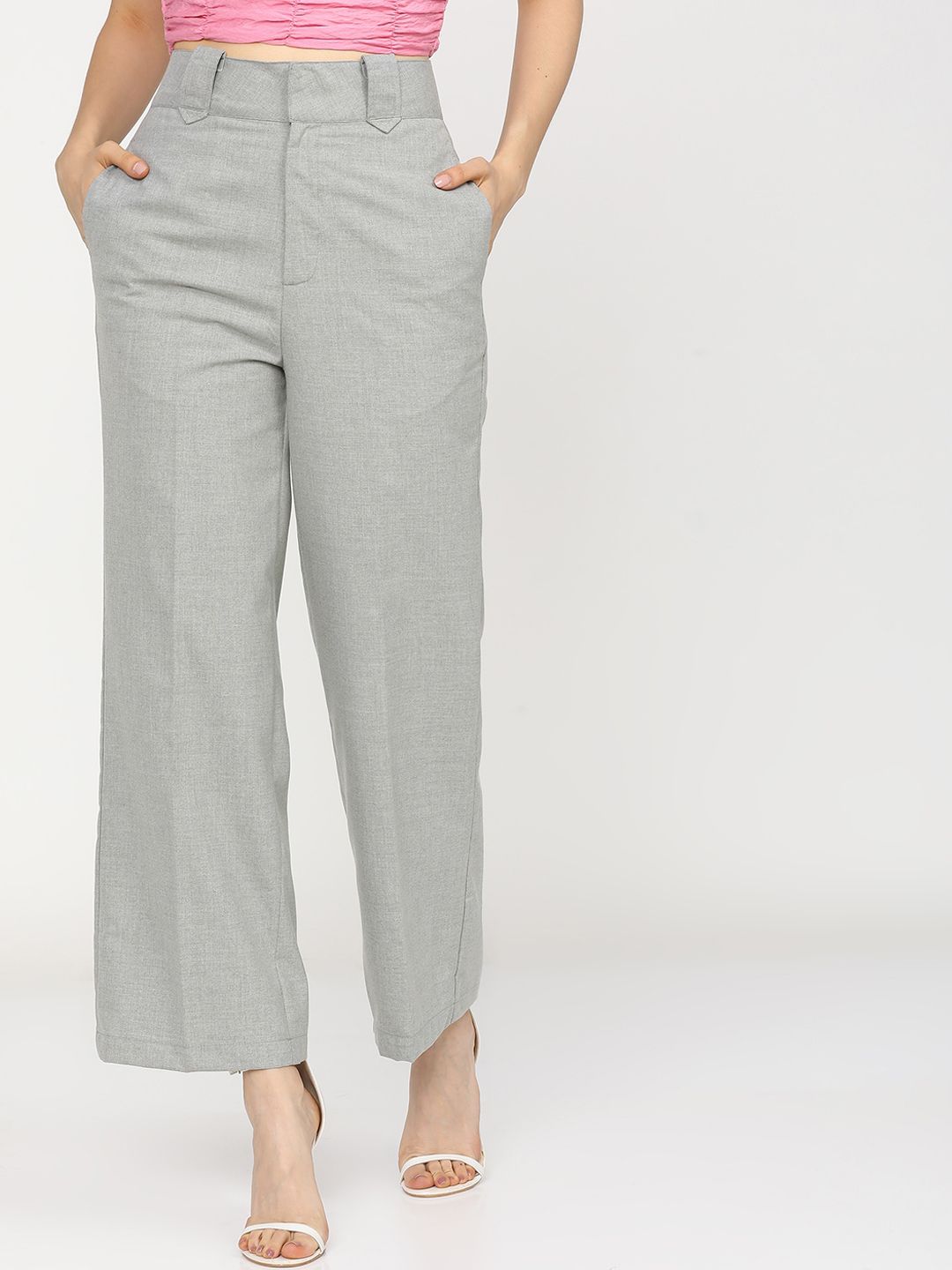 Tokyo Talkies Women Grey High-Rise Easy Wash Trousers Price in India