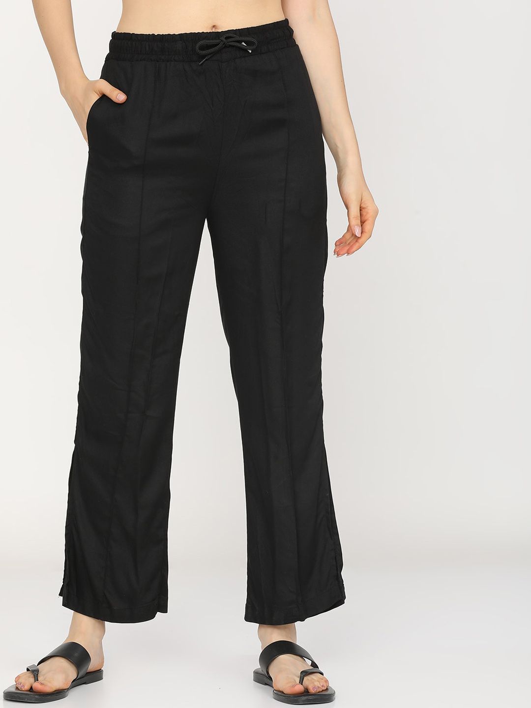 Tokyo Talkies Women Black Straight Fit Trousers Price in India