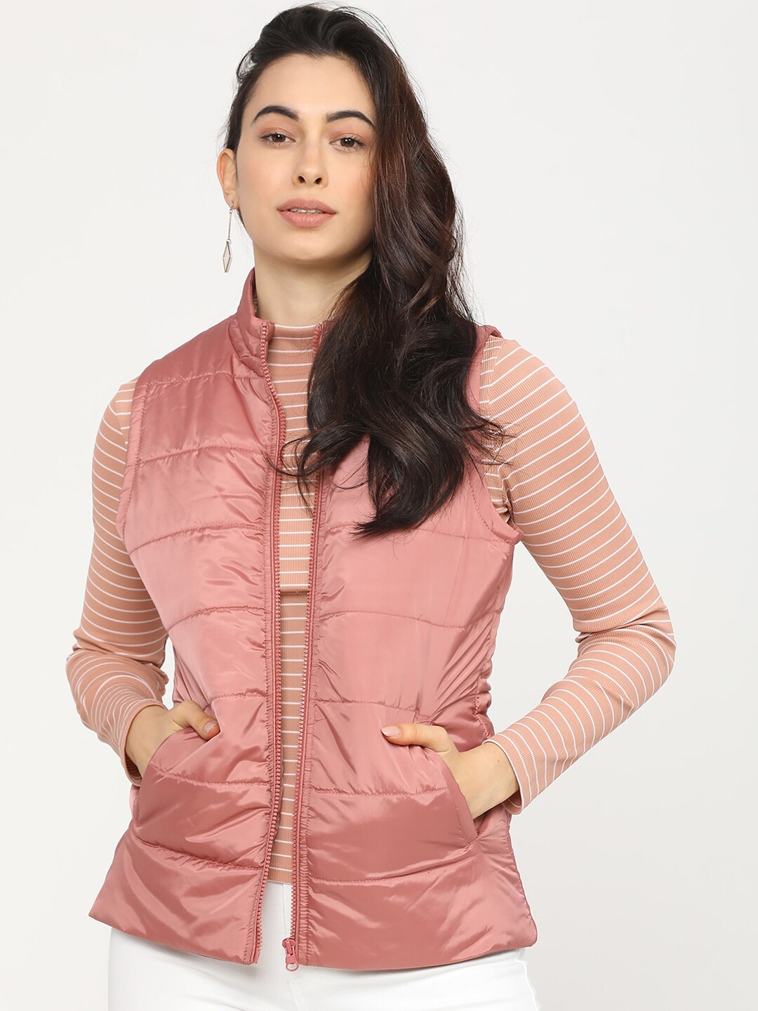 Tokyo Talkies Women Brown Self Design Puffer Jacket Price in India