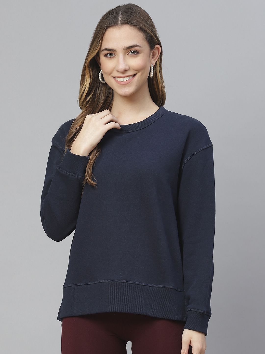 Marks & Spencer Women Navy Blue Pure Cotton Sweatshirt Price in India