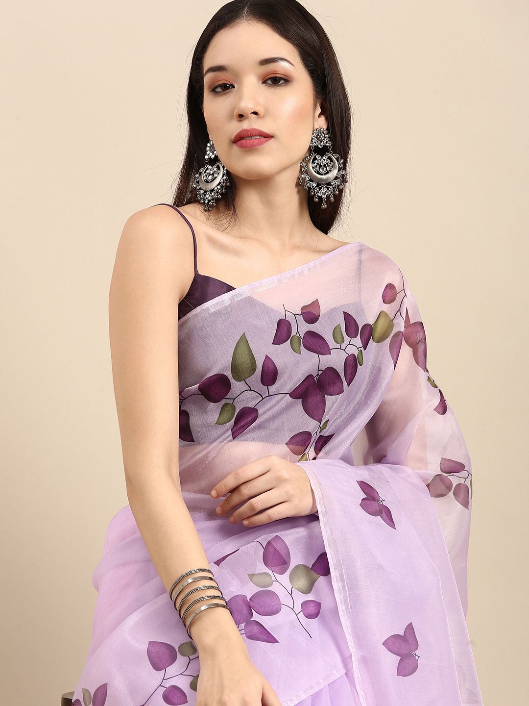 Sangria Lavender & Purple Ethnic Motifs Organza Saree