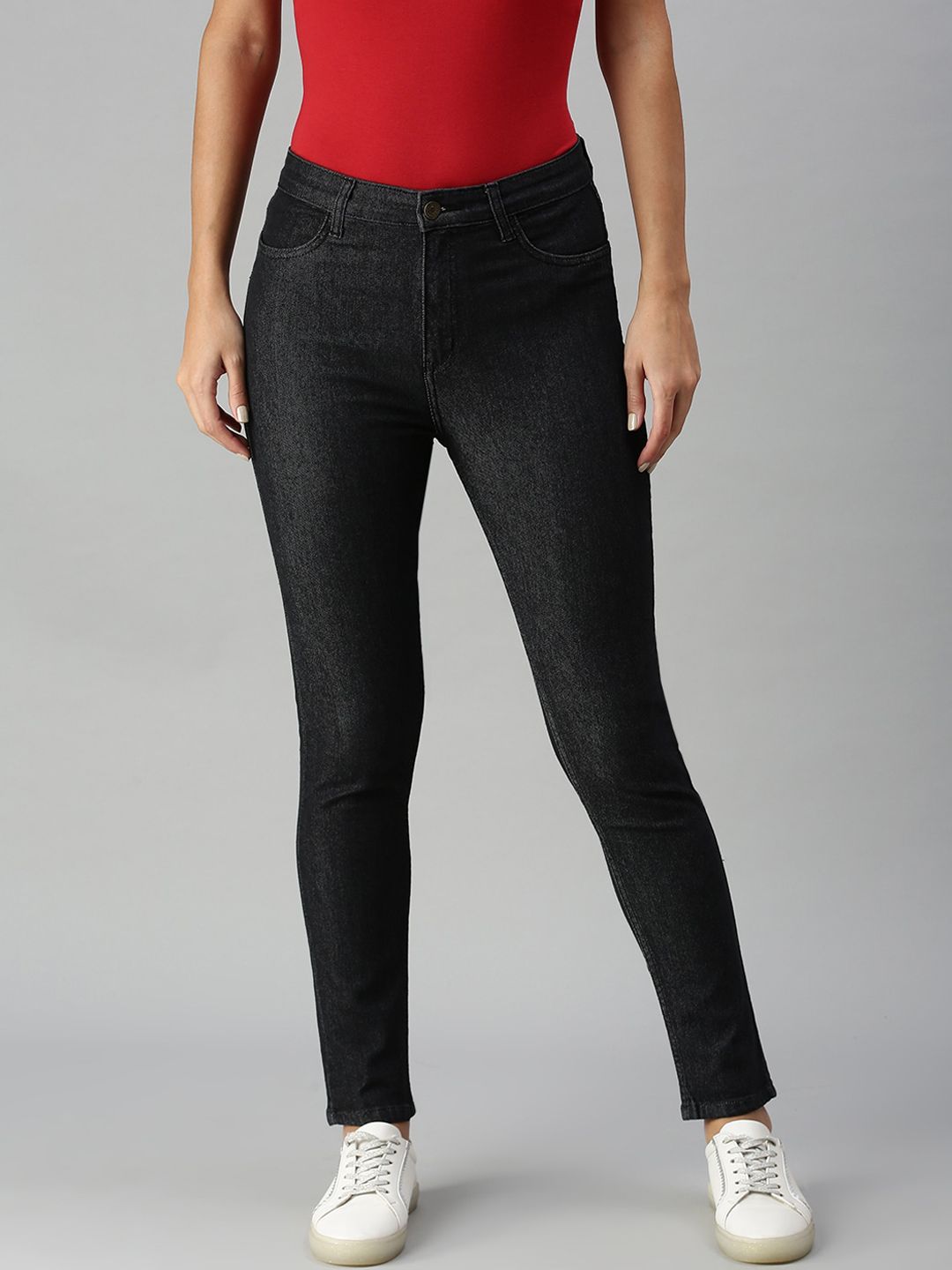 De Moza Women Black Skinny Fit Stretchable Jeans Price in India