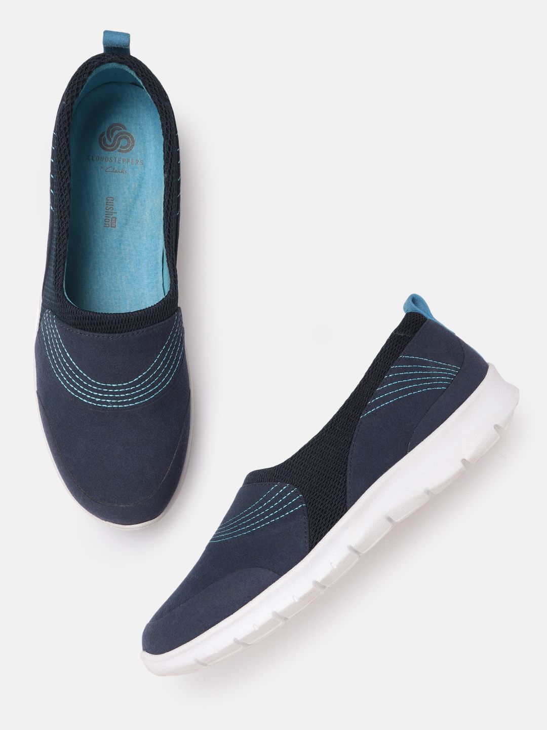 Clarks Women Navy Blue Slip-On Sneakers with Woven Design Detail Price in India