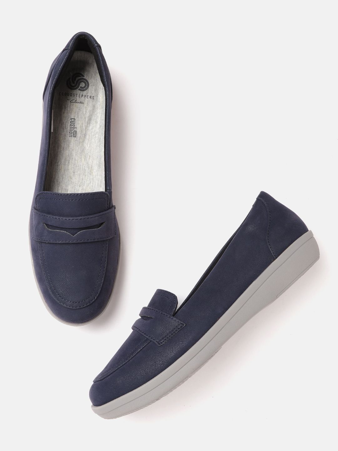 Clarks Women Navy Blue Solid Penny Loafers Price in India