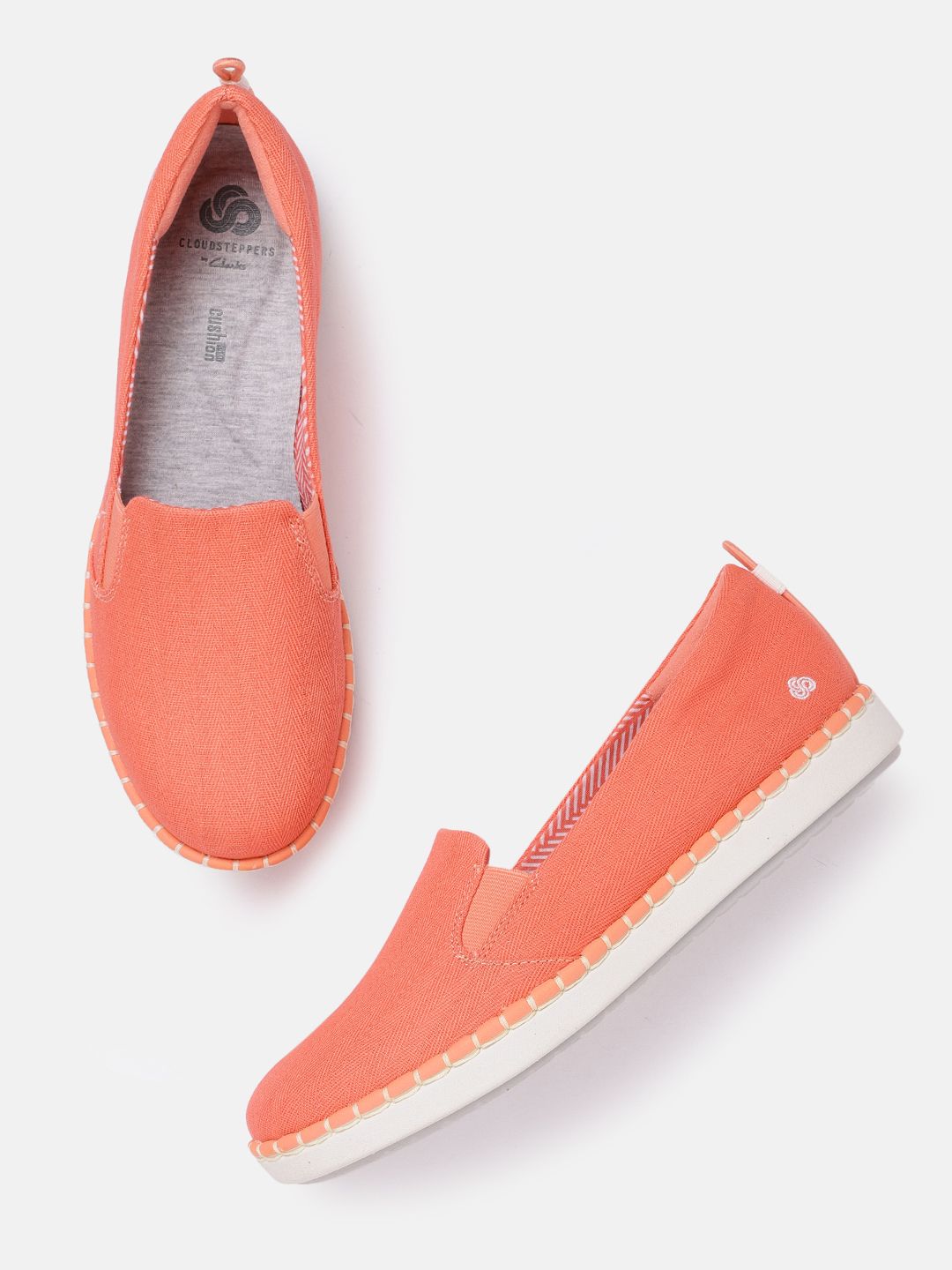 Clarks Women Coral Orange Woven Design Slip-On Sneakers Price in India