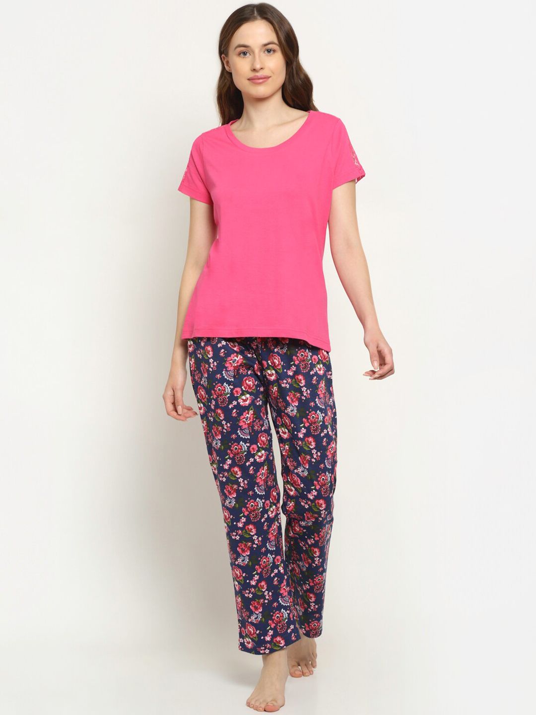 Slumber Jill Women Pink & Navy Blue Night suit Price in India