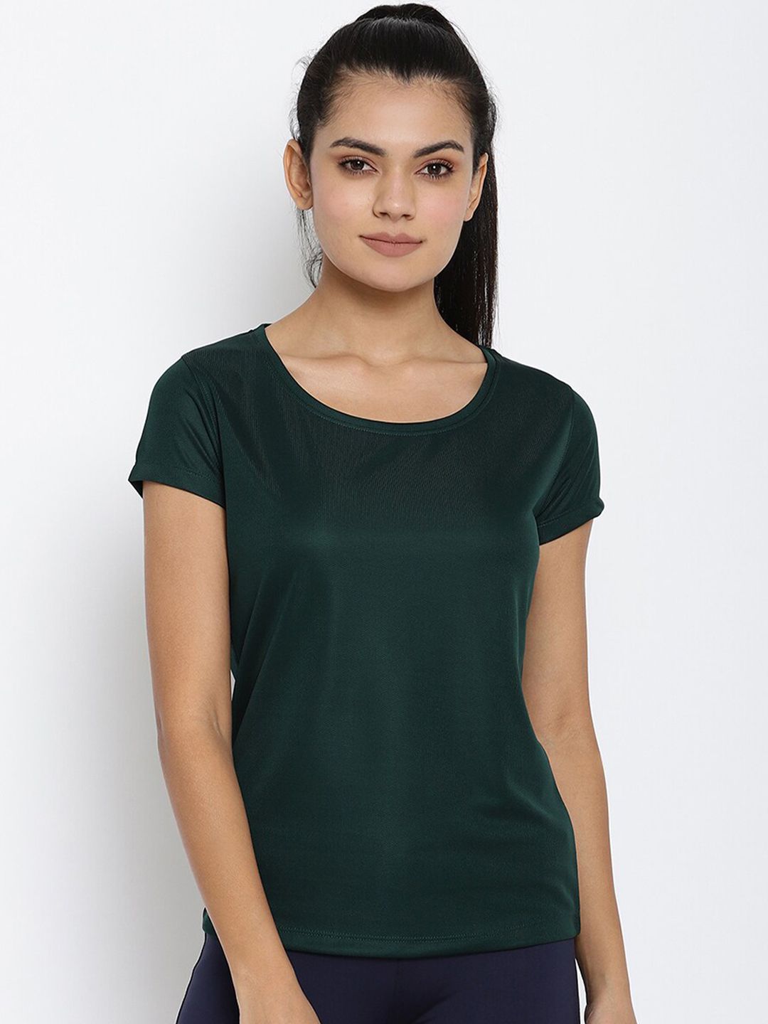 ScoldMe Women Green Solid Slim Fit T-shirt Price in India