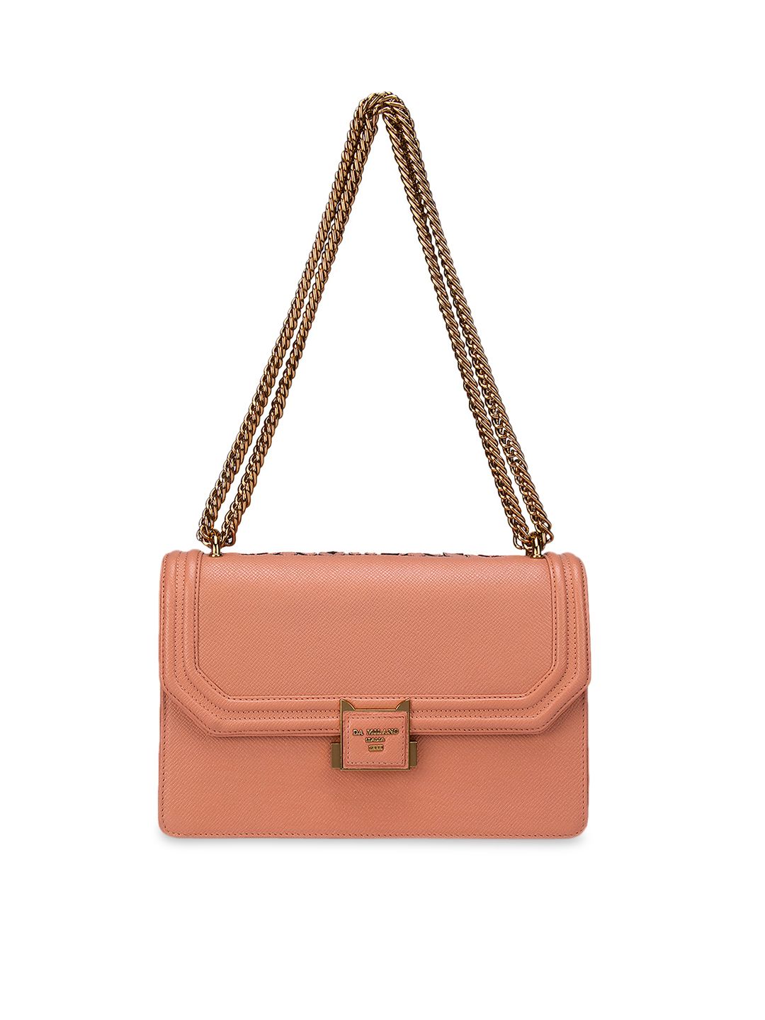 Da Milano Peach-Coloured Leather Structured Handheld Bag with Quilted Price in India