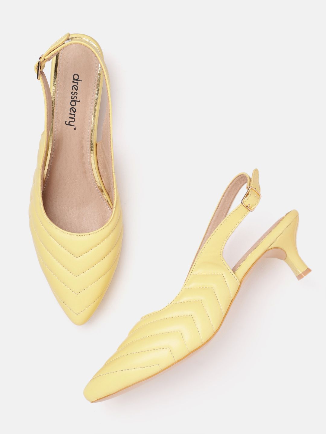 DressBerry Women Yellow Solid Quilted Slim Heels Price in India