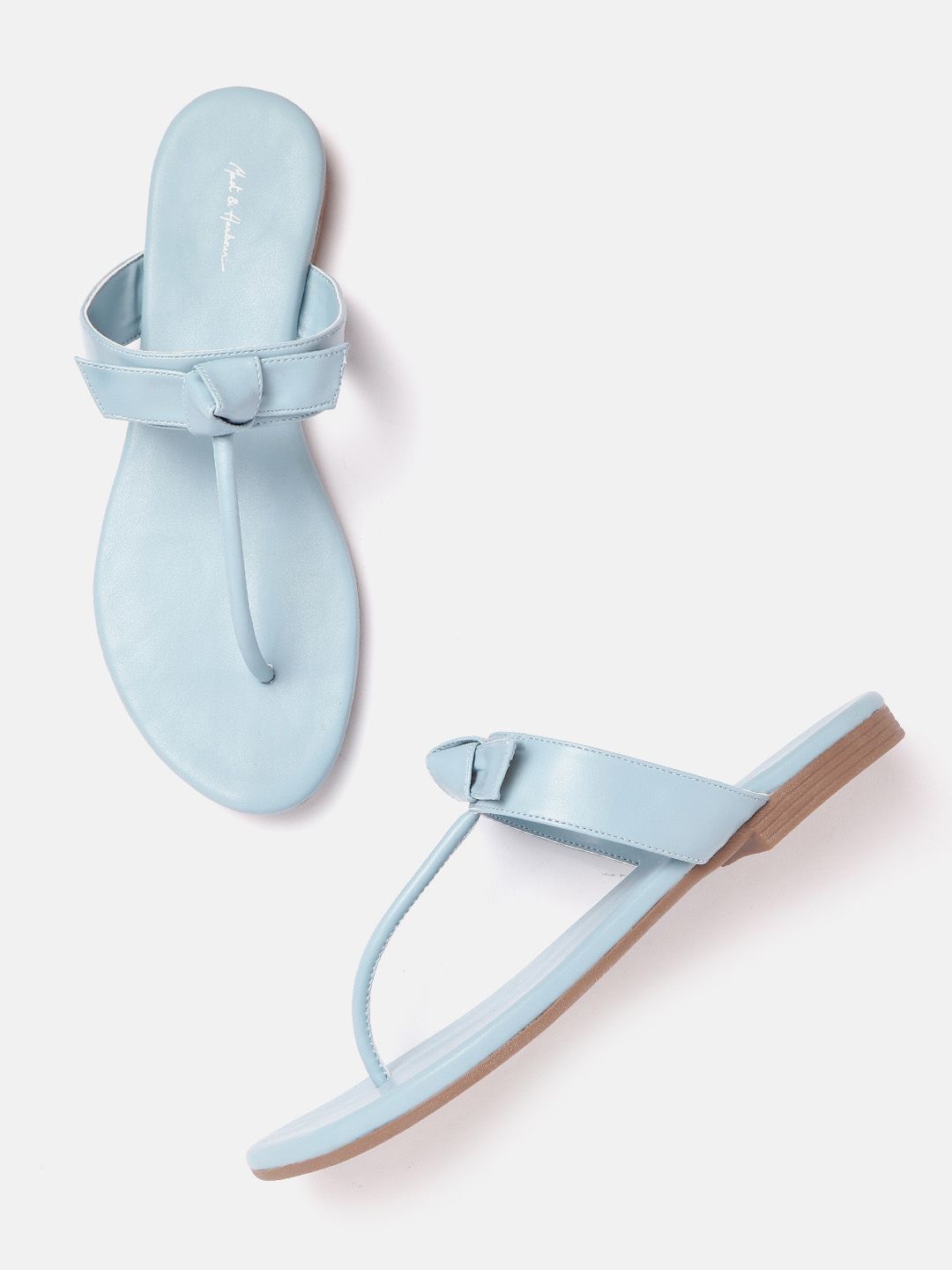 Mast & Harbour Women Blue Solid T-Strap Flats with Bows Price in India