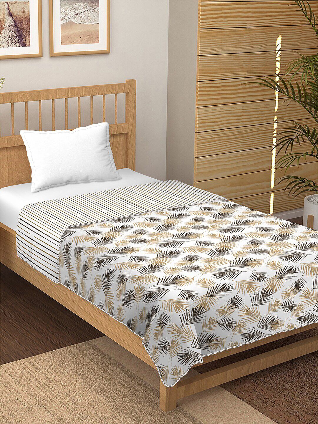 BELLA CASA Brown Printed 210 GSM 100% Cotton Reversible AC Room Single Bed Dohar Price in India